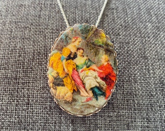 Vintage Limoge Pendant - Victorian Style- Porcelain Brooch - Vintage Jewelry