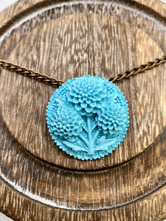 Hydrangea Pendant - Vintage Blue Floral Pendant -… - image 3