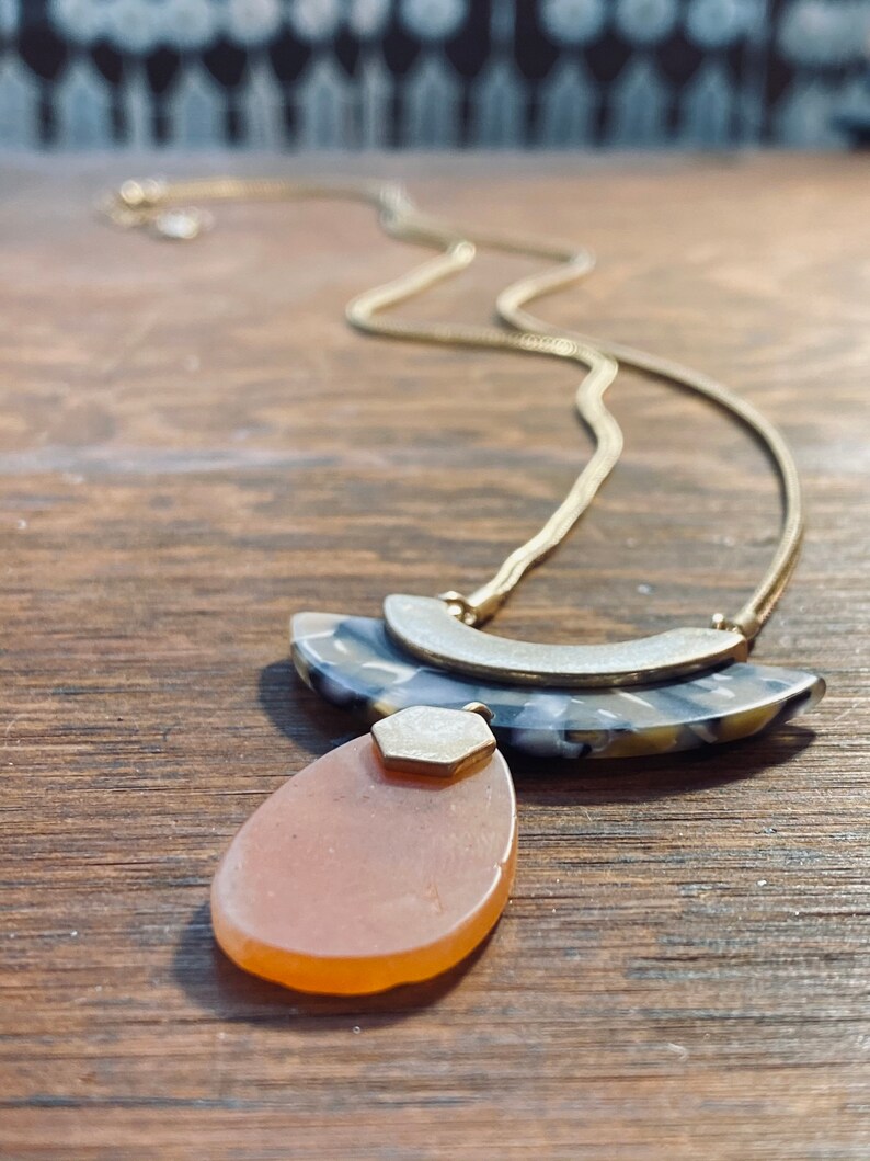 JustBeadItByDrue Gold Necklace Geometric Resin Drop Pendant Boho Jewelry