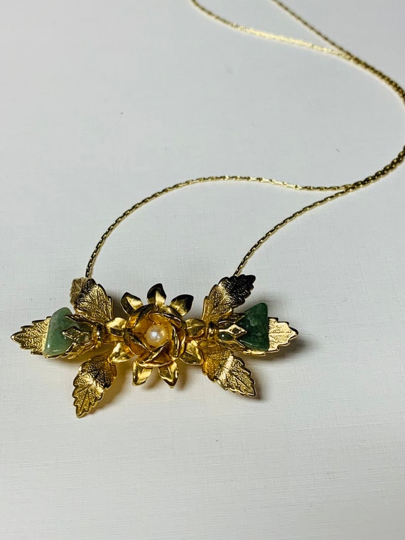 Gold-Tone Antique Pendant - Raw Jade Gem Pendant … - image 1