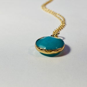 Dainty Gemstone Drop Necklace: Blue Stone, Gold Charm