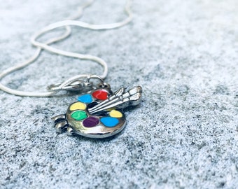 Paint Necklace- Artist Palette Necklace - Paint Palette Necklace - Paint Palette Charm - Artist Charm - Artist Gift