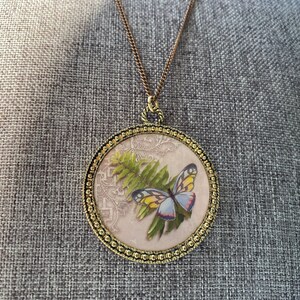 Butterfly Pendant Necklace: Bronze Circle Jewelry