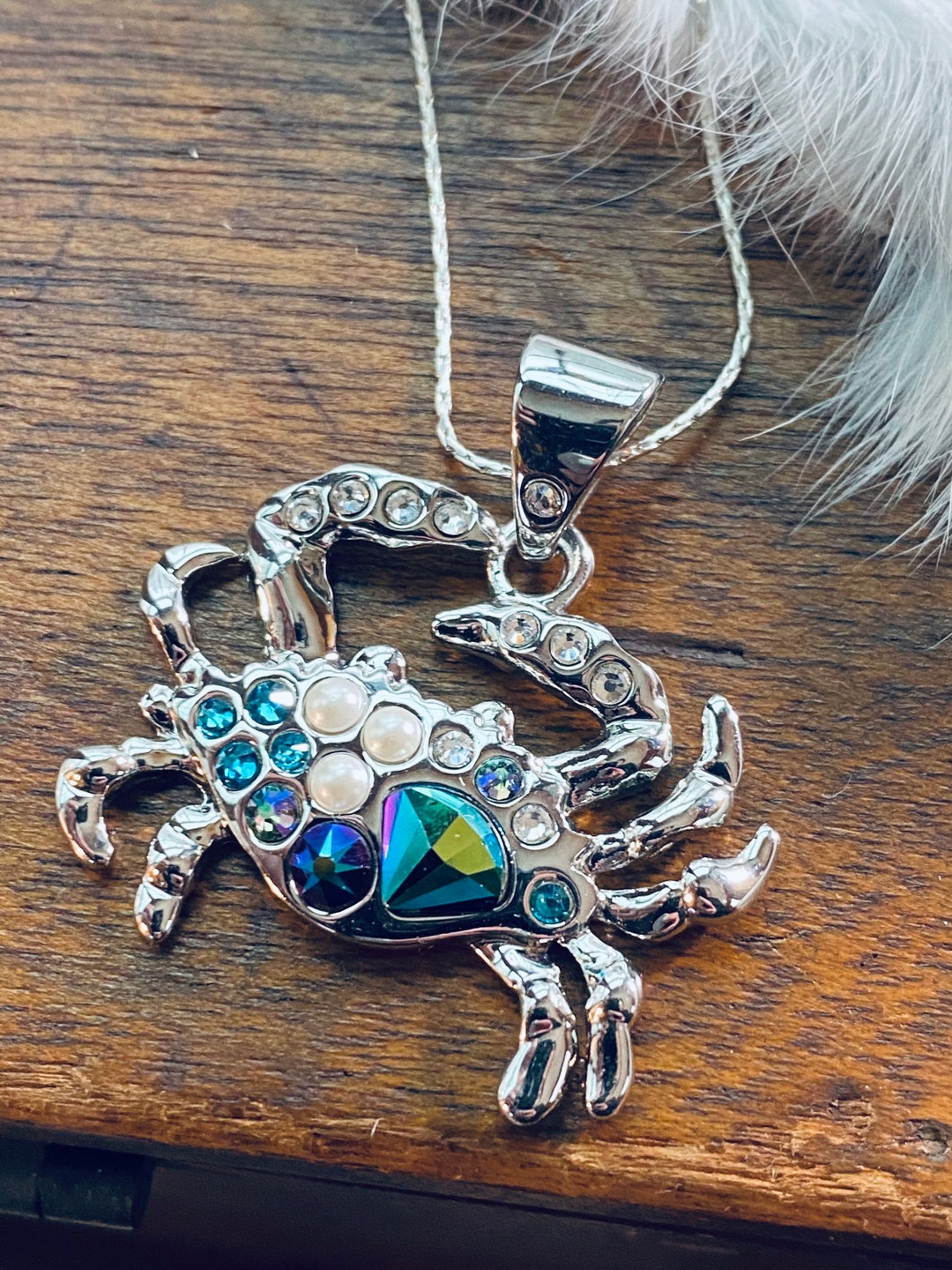 Crab Necklace Swarovski Crystal Crystal Crab Justbeaditbydrue Etsy