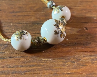 Antique Gold Beaded Necklace: Dainty Layering Jewelry