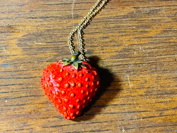 Large Strawberry Brooch - Strawberry Pendant - Vi… - image 3