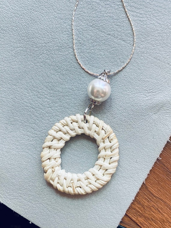 White Woven Wicker Pendant Bohemian Necklace Sterling Silver Necklace  Justbeaditbydrue - Etsy