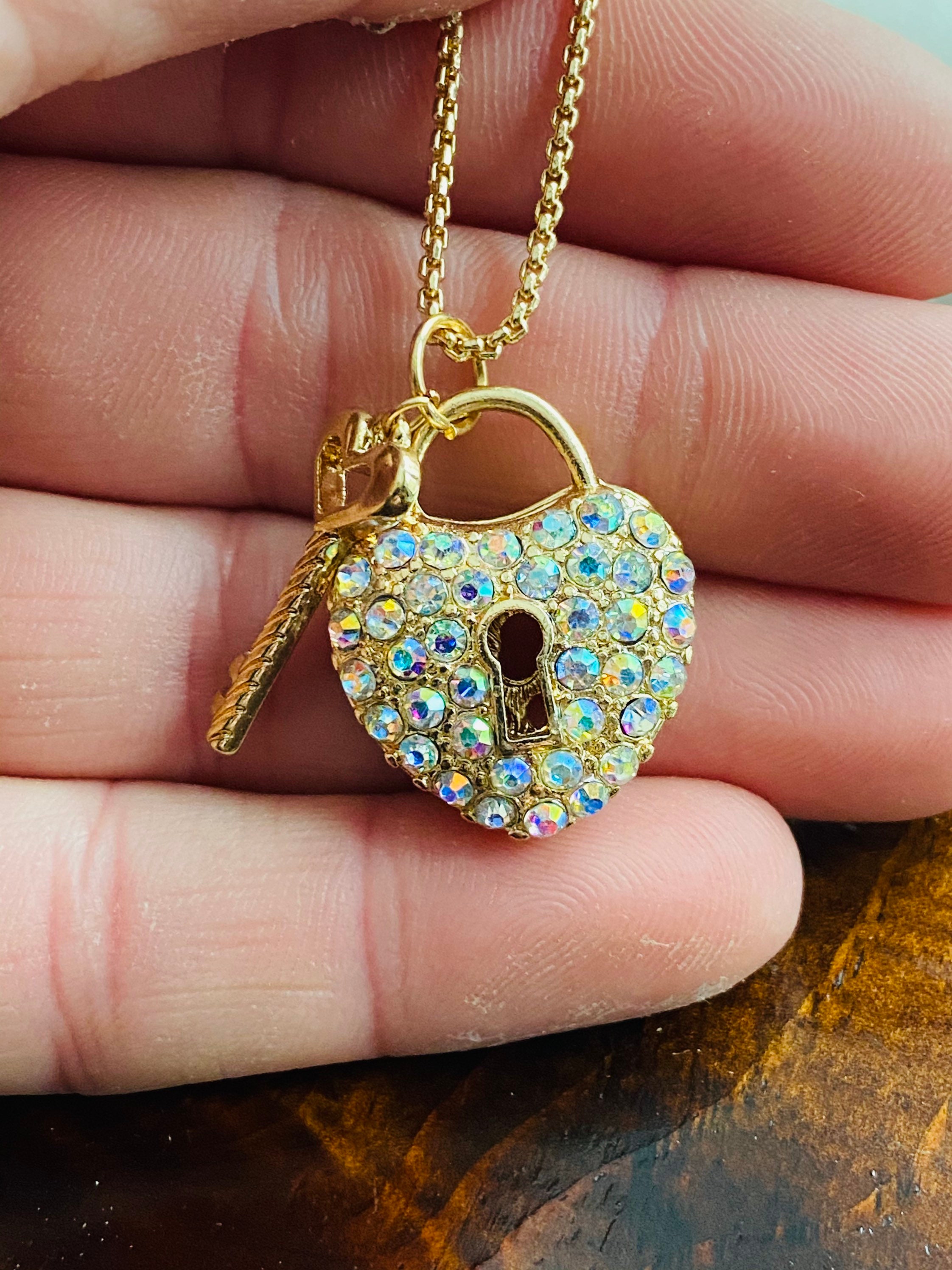 Heart Lock and Key Necklace: Pink Crystal Love Jewelry - Etsy