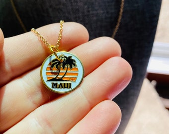 Maui Necklace - Hawaii Charm - Sunrise  - Travel Jewelry - Gold Necklace - Vacation Necklace - Destination - JustBeadItByDrue