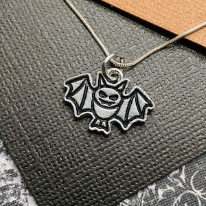 Silver Bat Charm Necklace - Halloween Jewelry