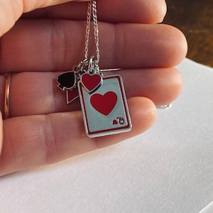 Queen Of Hearts - Card Charm Necklace - Queen Necklace - Queen Necklace- Sterling Silver Necklace - JustBeadItByDrue