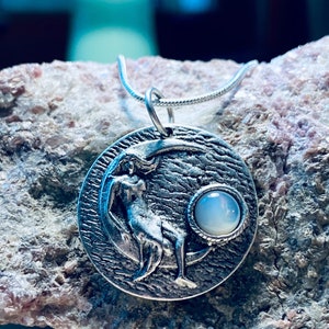 Mermaid Necklace - Moonstone - Mermaid Circle Pendant - Sterling Silver- JustBeadItByDrue
