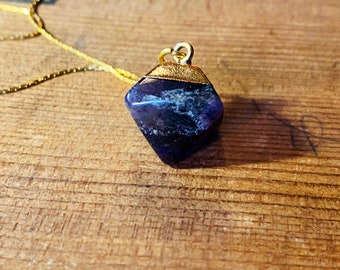 Amethyst Necklace - Amethyst - Crystal Necklace - Gold Necklace -Raw Stone Necklace - JustBeadItByDrue