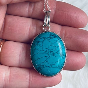 Blue Turquoise Gemstone- 925 Sterling Silver Pendant- Boho Pendant - Turquoise Pendant - Raw Stone