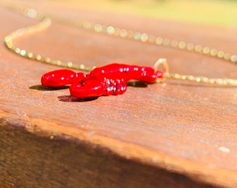 Lobster Necklace - Lobster Charm - Red  Lobster Charm - 14k Gold Necklace- JustBeadItByDrue