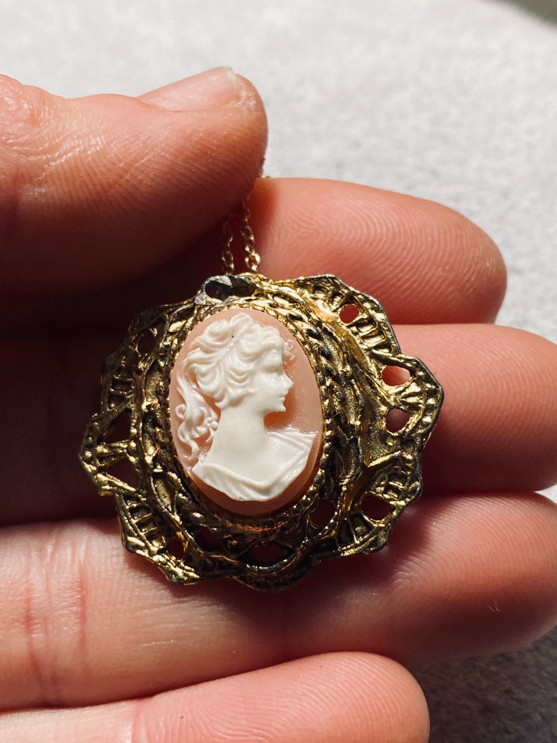 Classic Cameo Vintage Cameo Pendant Gold Toned Cameo Jewelry Victorian Inspired Cameo JustBeadItByDrue image 6
