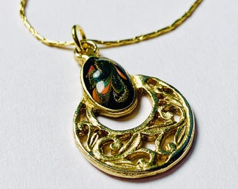 Cloisonné Pendant- Cloisonne Pendant Jewelry- Retro Floral Pendant