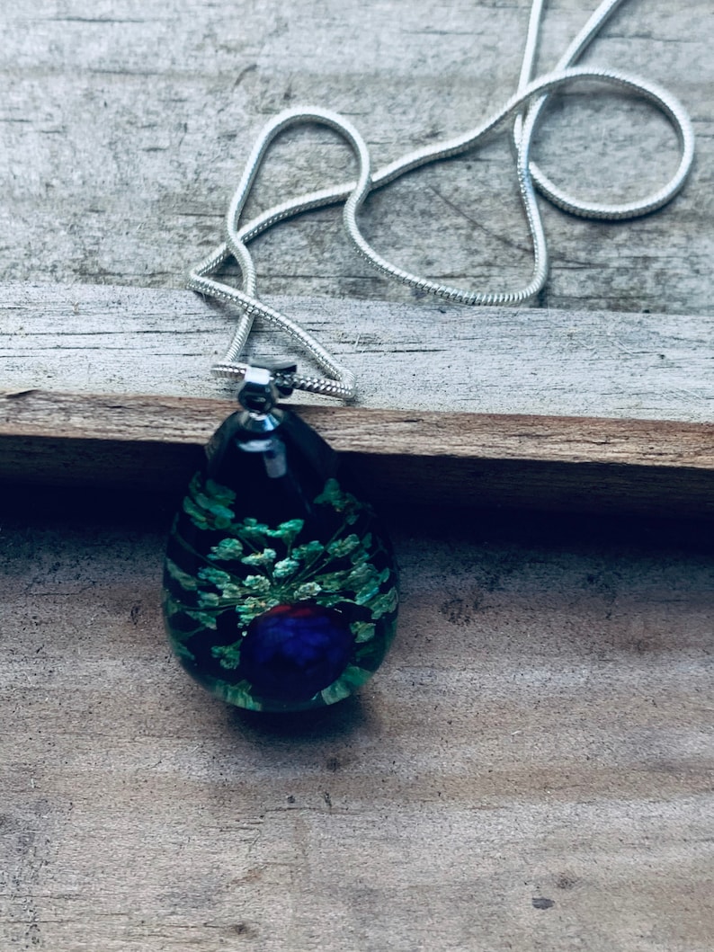 Floral Glass Pendant JustBeadItByDrue Sterling Silver Necklace Floral Pendant Flower Jewelry Teardrop Pendant