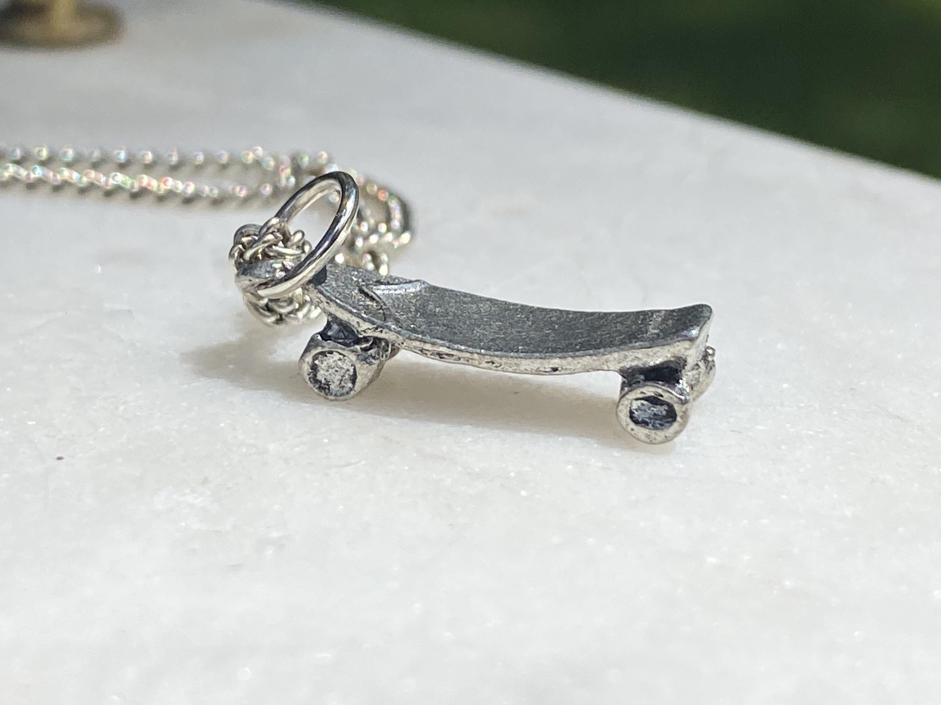 Dreuyet Skateboard Necklace For Men & Women - 3D Stainless Steel Charm, 25+2 Inch Chain
