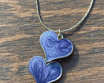 Vintage Floral Heart Pendant - Gold Heart Necklace - Vintage Jewelry - Purple Enamel Heart Pendant - Love Jewelry
