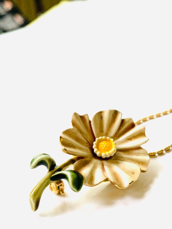 Vintage Yellow Enamel Daisy - Flower Brooch - Vin… - image 6