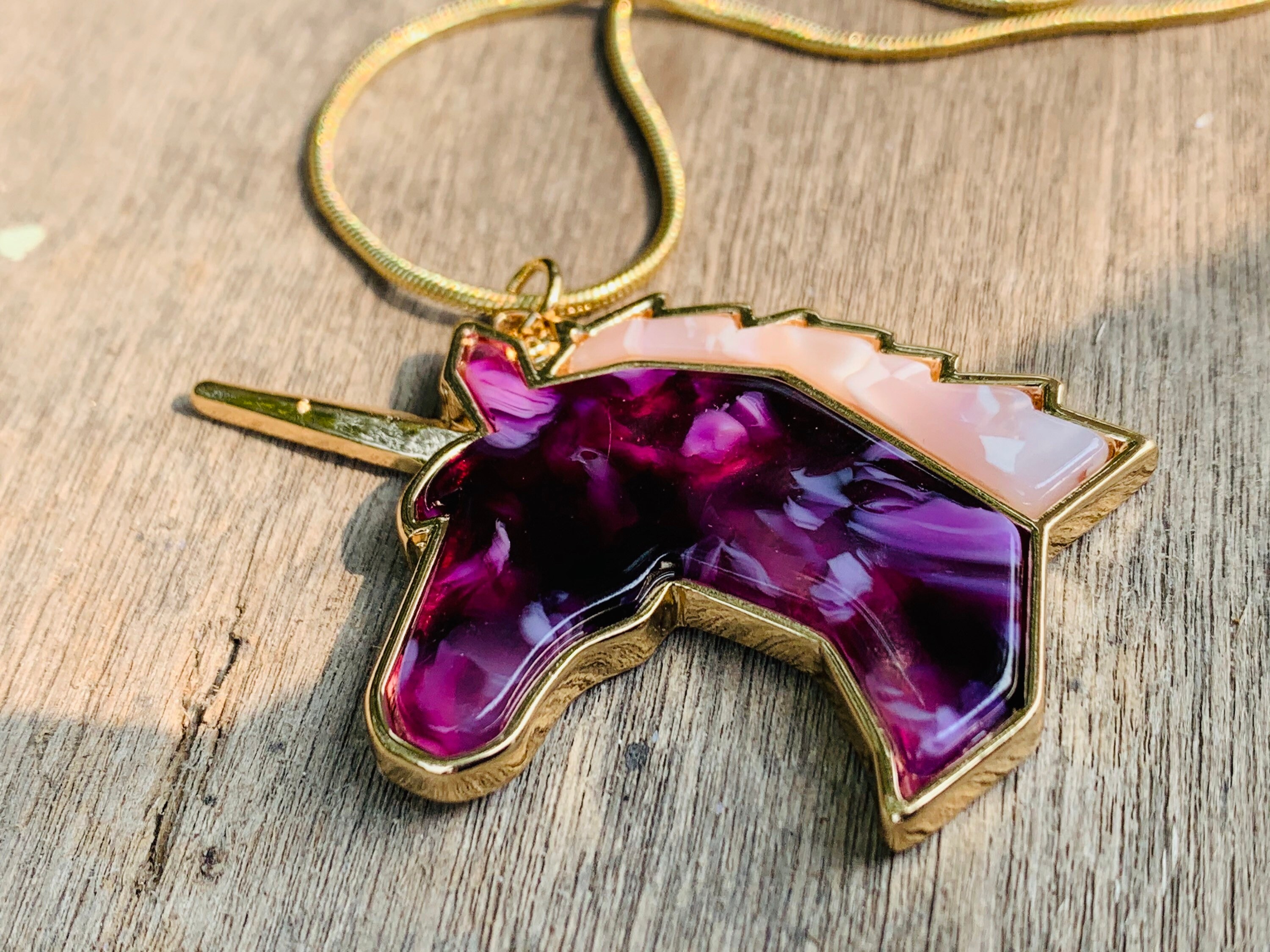 Purple unicorn necklace clearance