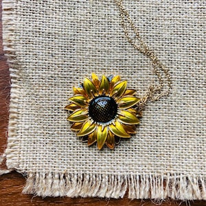 Sunflower Pendant - Yellow Flower Necklace - Gold Necklace - JustBeadItByDrue