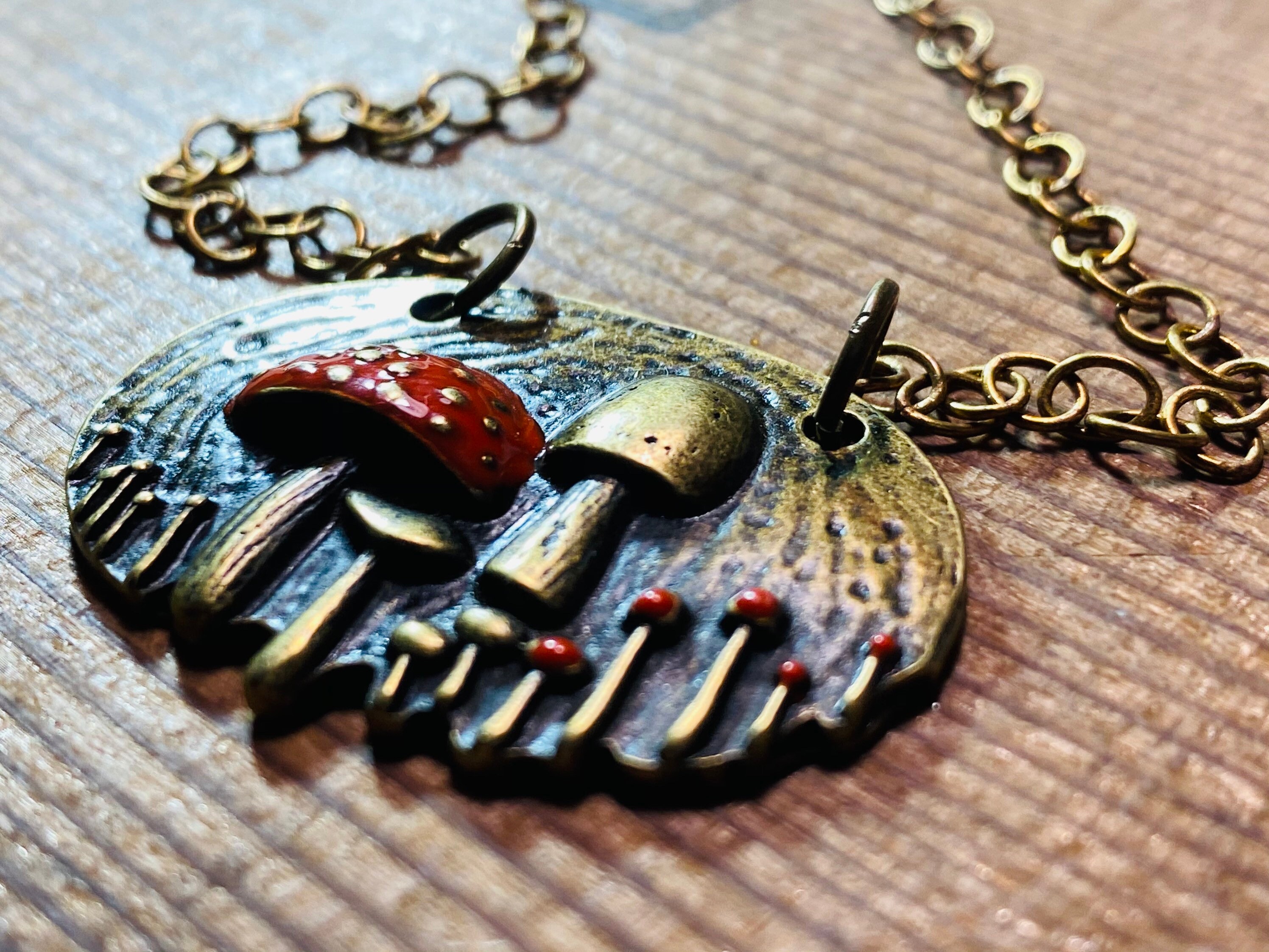 楕円形のキノコペンダント - キノコネックレス - ヴィンテージ