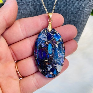 Jasper Pendant -Purple Stone Necklace - Healing Stone - Gold Necklace - JustBeadItByDrue