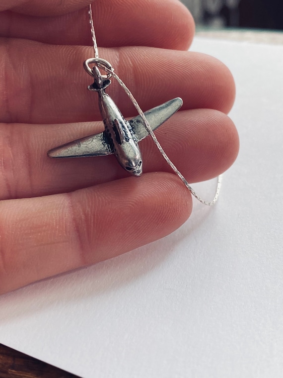 Airplane Necklace Airplane Pendant Silver Airplane Plane 