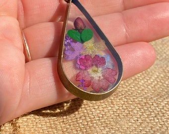 Ta****様リクエストおまとめ商品*押し花風ネックレス サイババペンダント 押し花ネックレス - ドライフラワーペンダント - 野の花 - ブロンズ