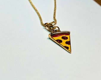 Pizza Charm - Charm Necklace - Food Necklace - Gold Necklace - JustBeadItByDrue