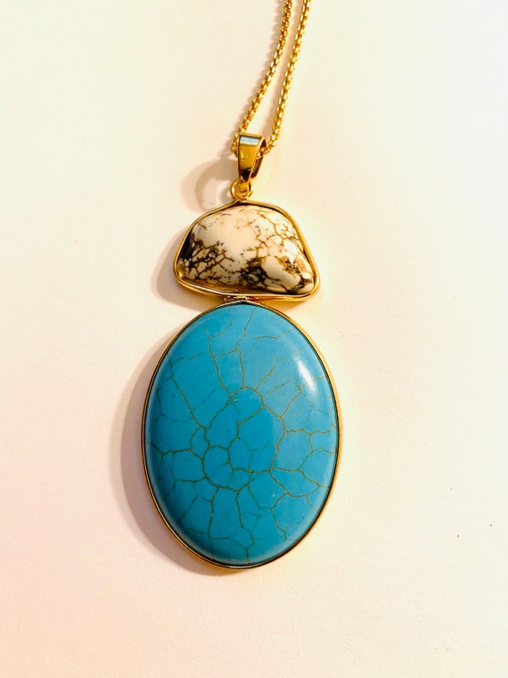 Turquoise Pendant - Crystal Necklace - Sterling S… - image 4