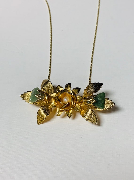 Gold-Tone Antique Pendant - Raw Jade Gem Pendant … - image 8