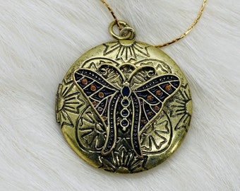 Antique Gold Locket - Butterfly Locket Necklace - Gold Jewelry