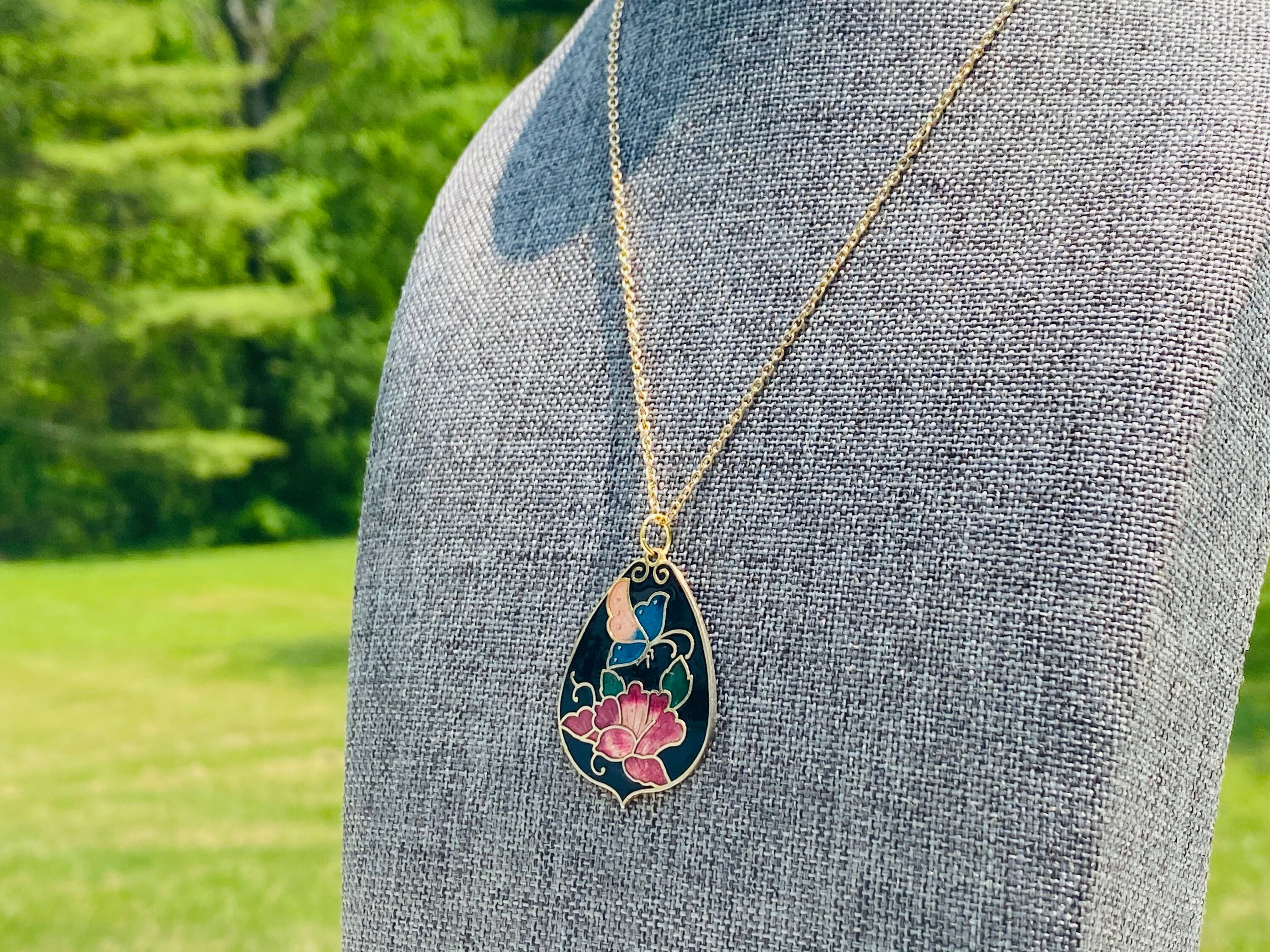 Cloisonné Pendant- Cloisonne Pendant Jewelry- Retro Floral