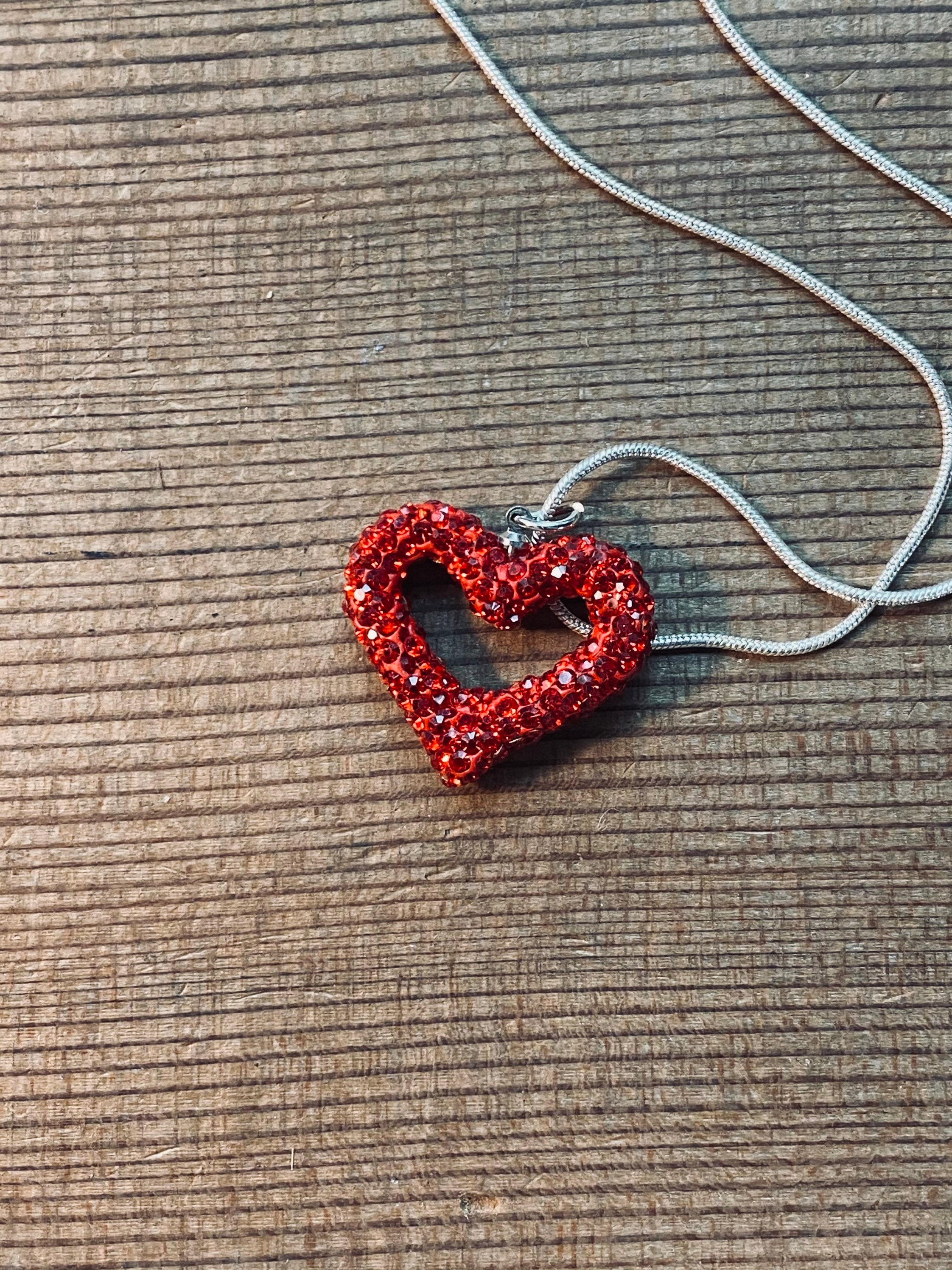 Heart Necklace Red Rhinestone Heart 