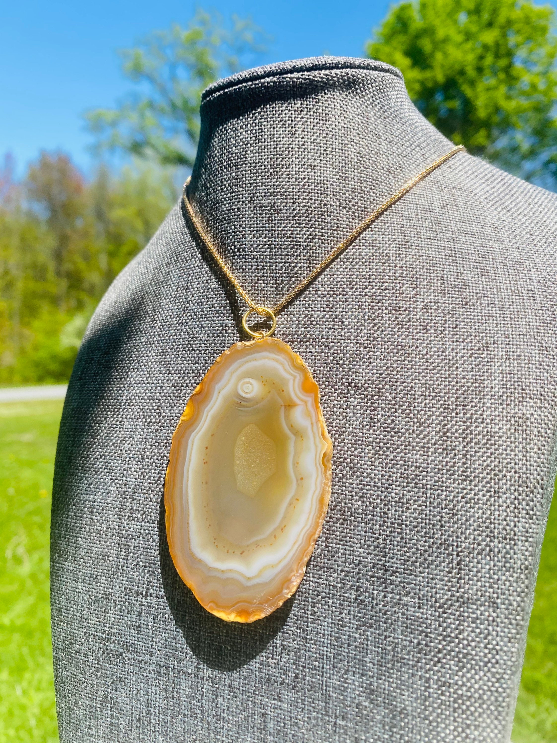 Agate Slice Pendant Crystal Necklace Raw Stone Necklace Orange