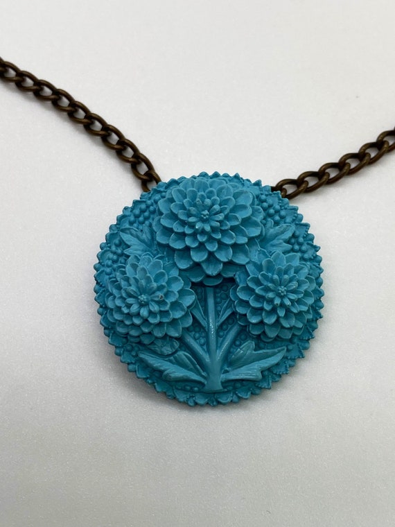 Hydrangea Pendant - Vintage Blue Floral Pendant -… - image 8