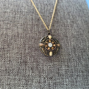 Bronze Stone Pendant - Circle Pendant - Genuine Stone Necklace - Gold Necklace