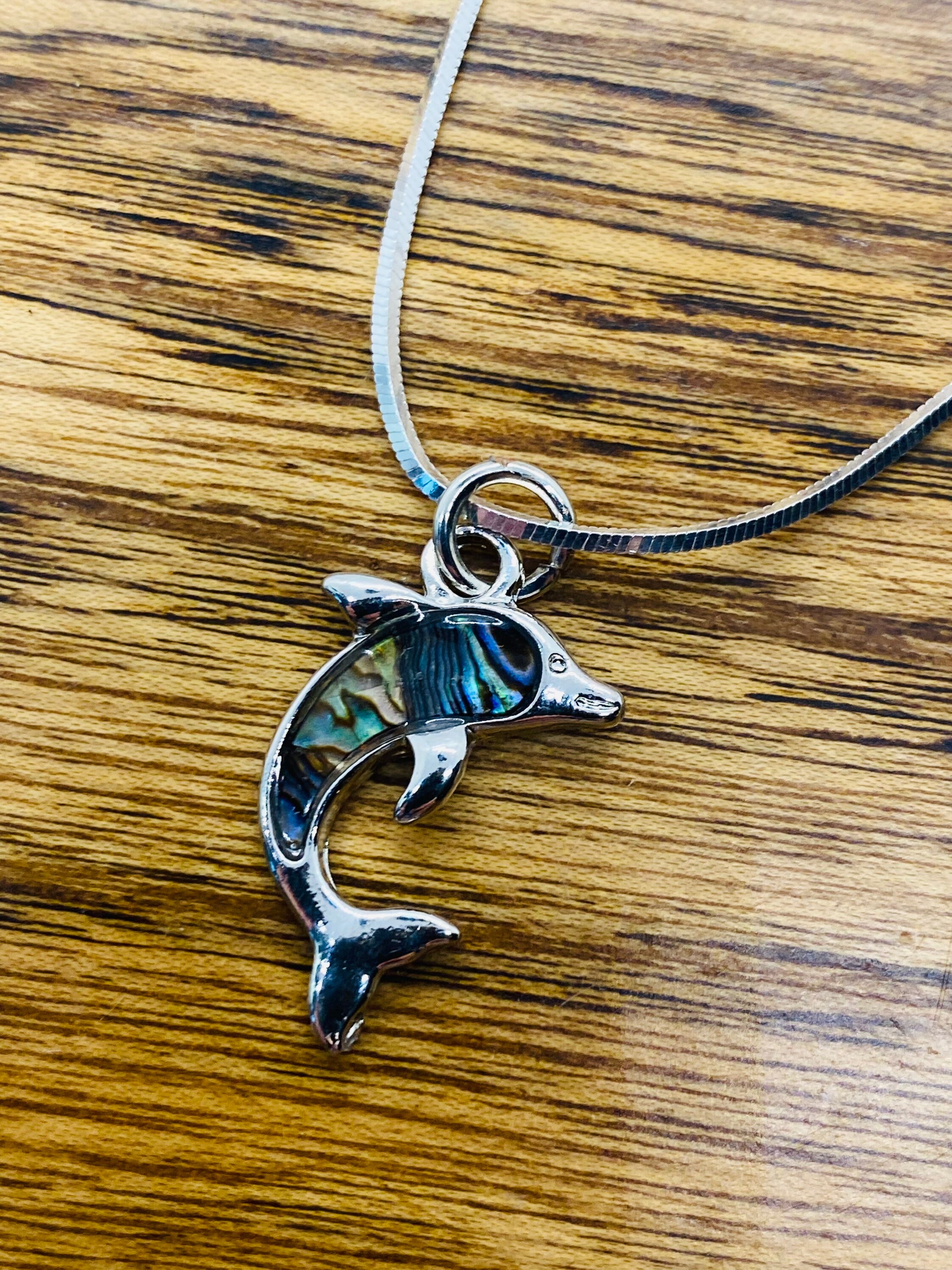 Dolphin Necklace Silver Dolphin Necklace Abalone Sterling Silver Necklace