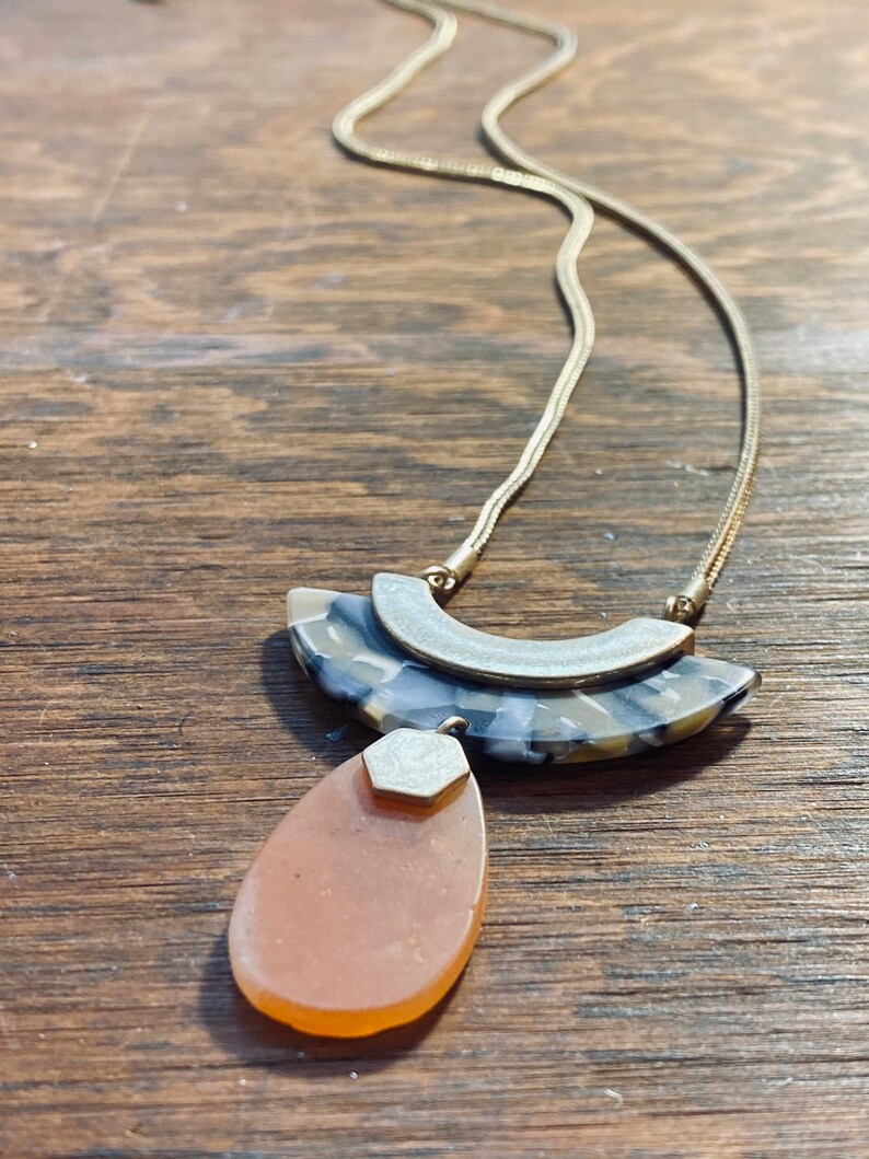 JustBeadItByDrue Gold Necklace Geometric Resin Drop Pendant Boho Jewelry