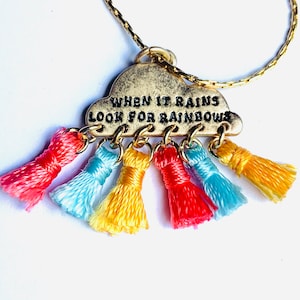 Thread Tassel Pendant - Cloud - Rainbow Necklace - JustBeadItByDrue