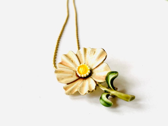 Vintage Yellow Enamel Daisy - Flower Brooch - Vin… - image 3