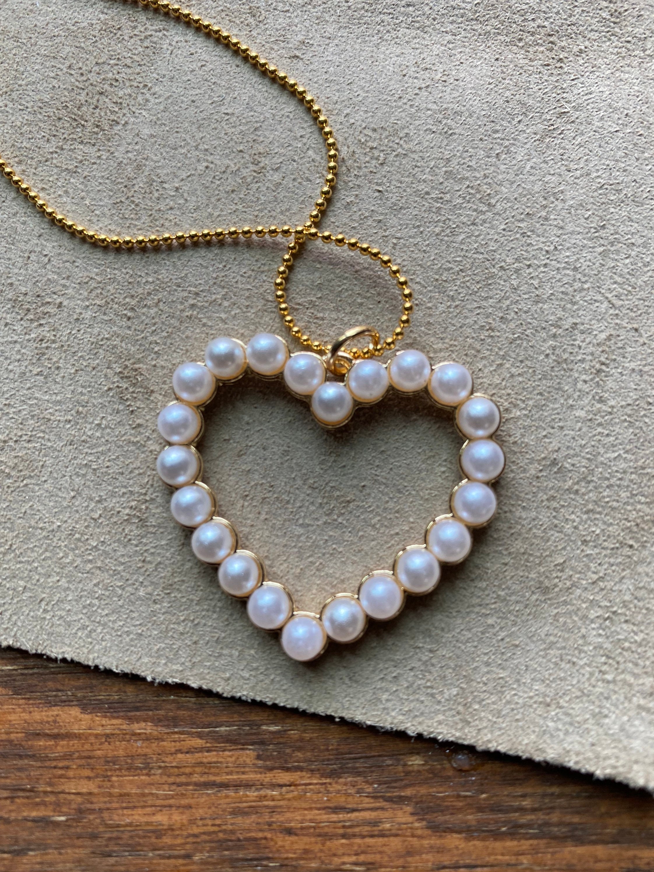 Pearl Heart Pendant Pearl Necklace Gold Necklace Gold Heart Pendant Etsy Canada