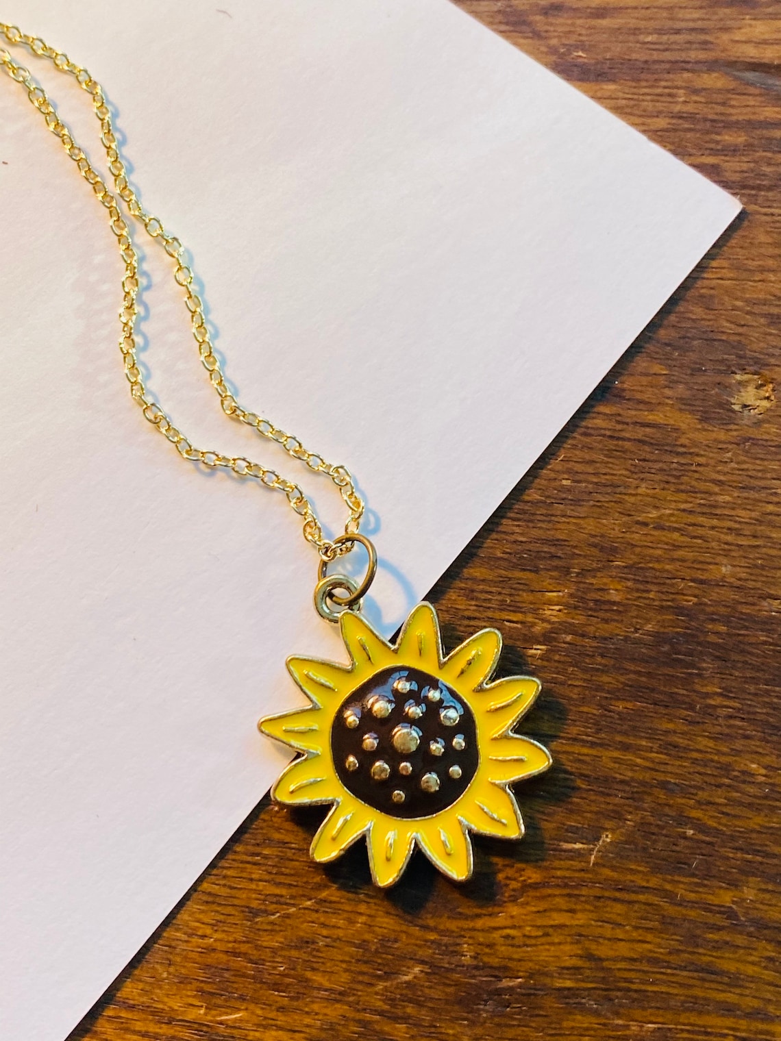 Sunflower Necklace Flower Charm Gold Necklace Etsy