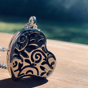 Sterling Silver Heart Locket Necklace: Aromatherapy Essential Oil Diffuser