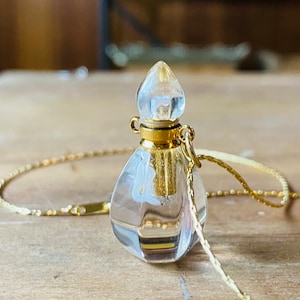 Quartz Perfume Bottle - Quartz Pendant - Gold Necklace - Vintage Crystal Jewelry - JustBeadItByDrue