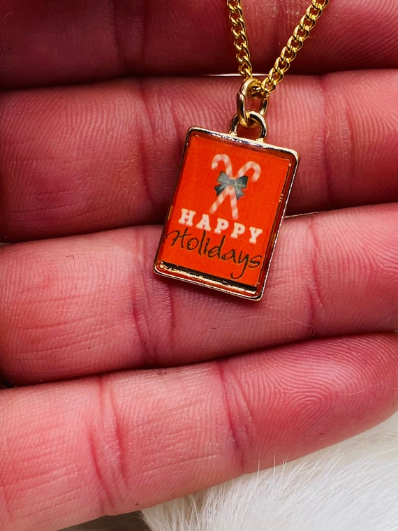 Happy Holidays Necklace Christmas Charm Necklace Gold Necklace
