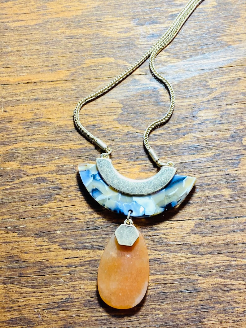 JustBeadItByDrue Gold Necklace Geometric Resin Drop Pendant Boho Jewelry
